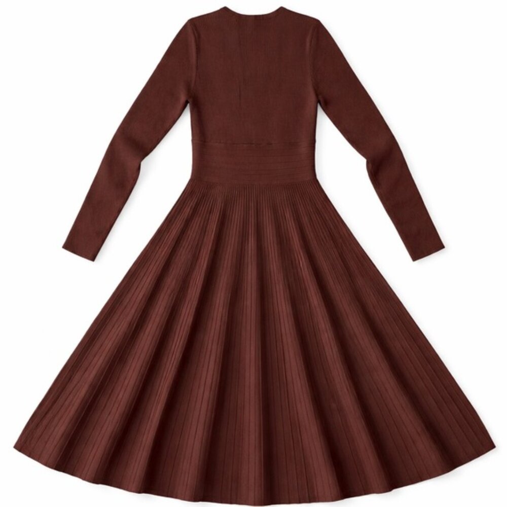 Brown Long Sleeve Knit Dress with V neck - Women’s size XS - NWT - Picture 2 of 6